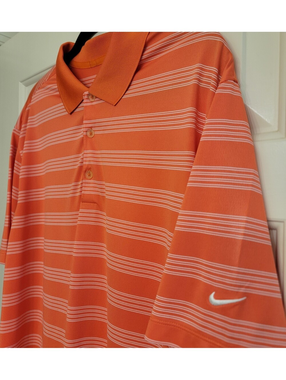 Nike Golf Polo Shirt Mens XL Orange Stripe Dri-Fit Golf Performance Athletic